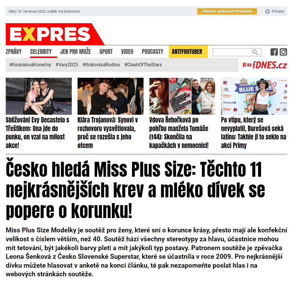 Česko hledá Miss plus size: Více se dočtete na Expres.cz v rubrice Celebrity