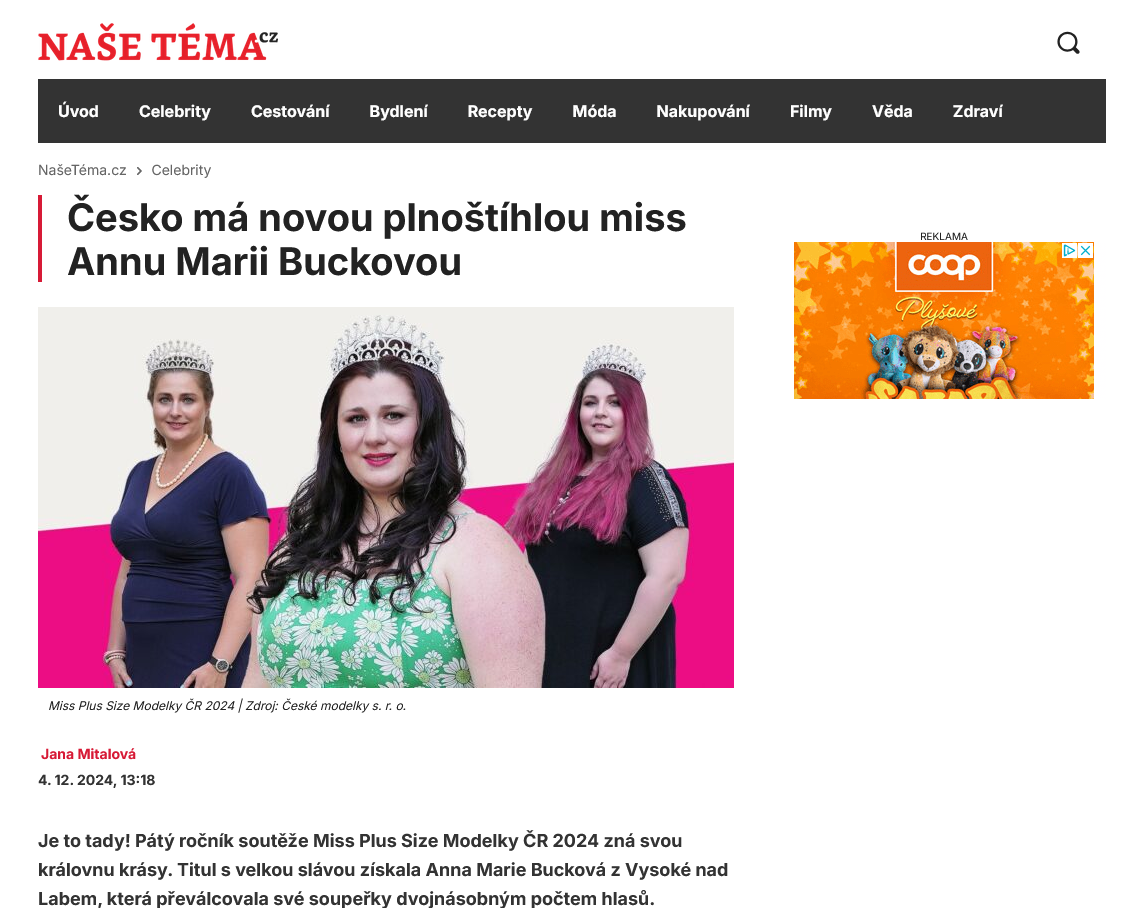 Napsali o ns: esko m novou plnothlou miss Annu Marii Buckovou - www.nasetema.cz